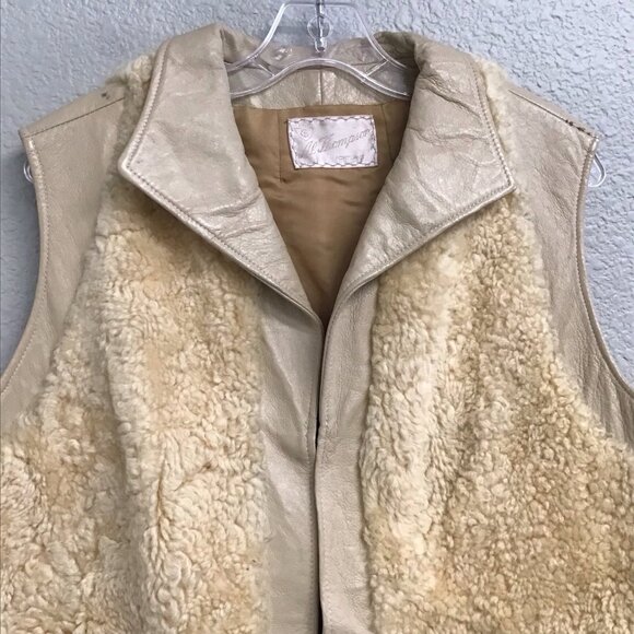 Vintage 1960’s Sherpa Leather Vest Al Thompson of Portland Men’s Beige Flaw M/L - Picture 3 of 15